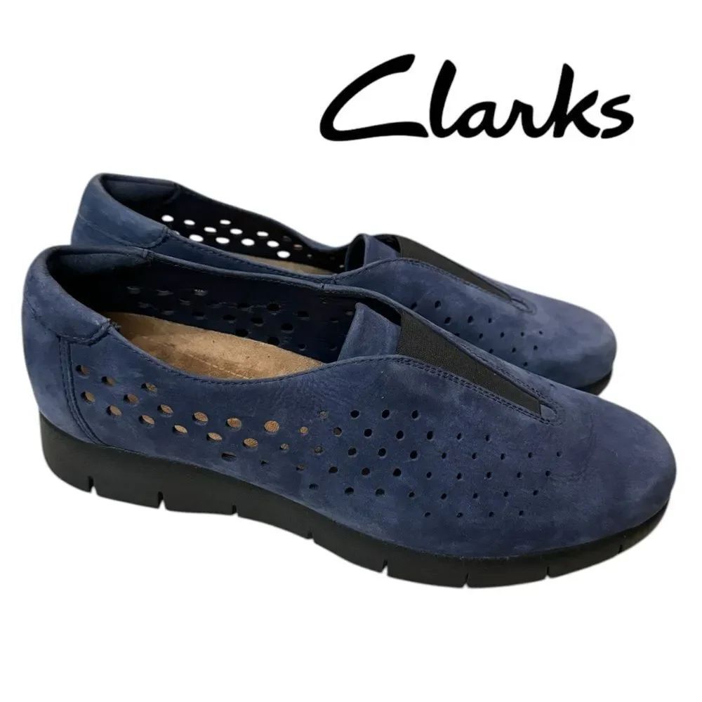 Clarks Women's Comfort Daelyn Summit Loafer Blue Slip On Perforated Shoes 8.5